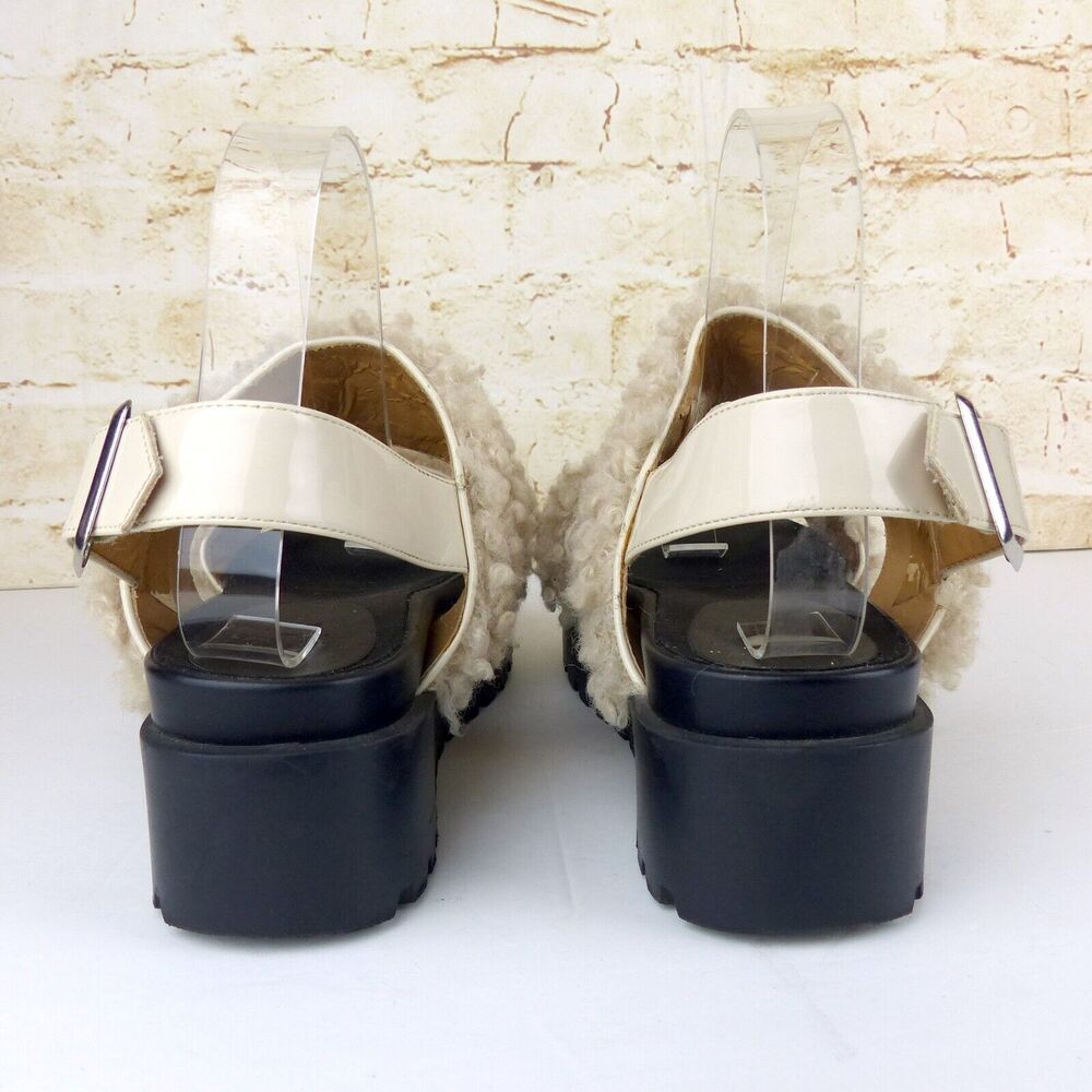 Urban Outfitters Sandal Womens 7 Beige Lexi Faux Sherpa Straps Platform Gorpcore - Picture 9 of 14